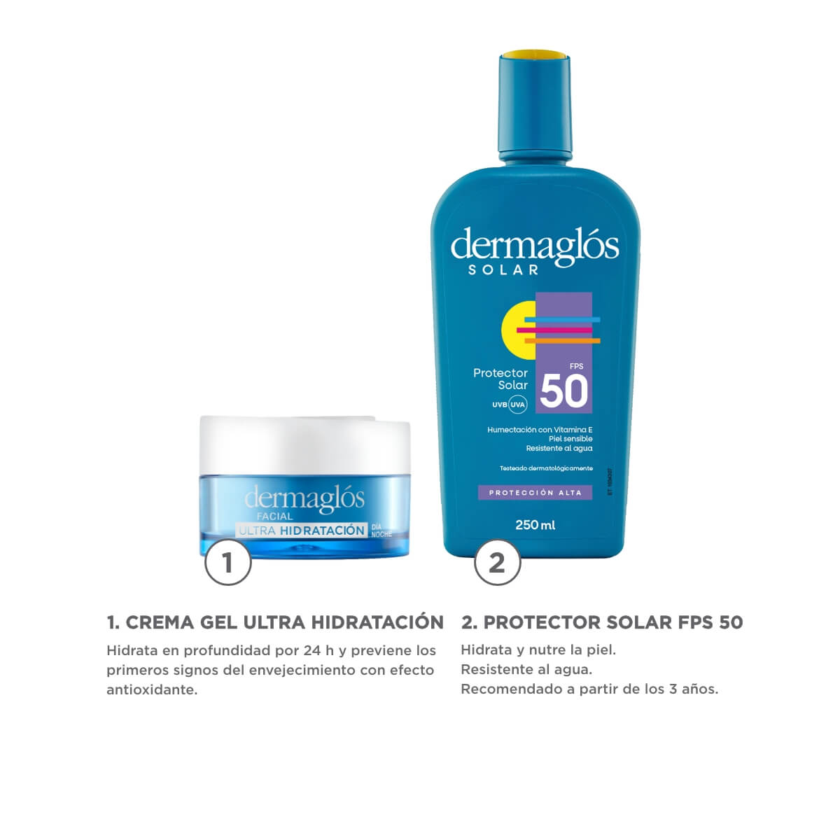 Kit Dermagl&oacute;s Protector Solar + Crema Gel Ultra Hidrataci&oacute;n