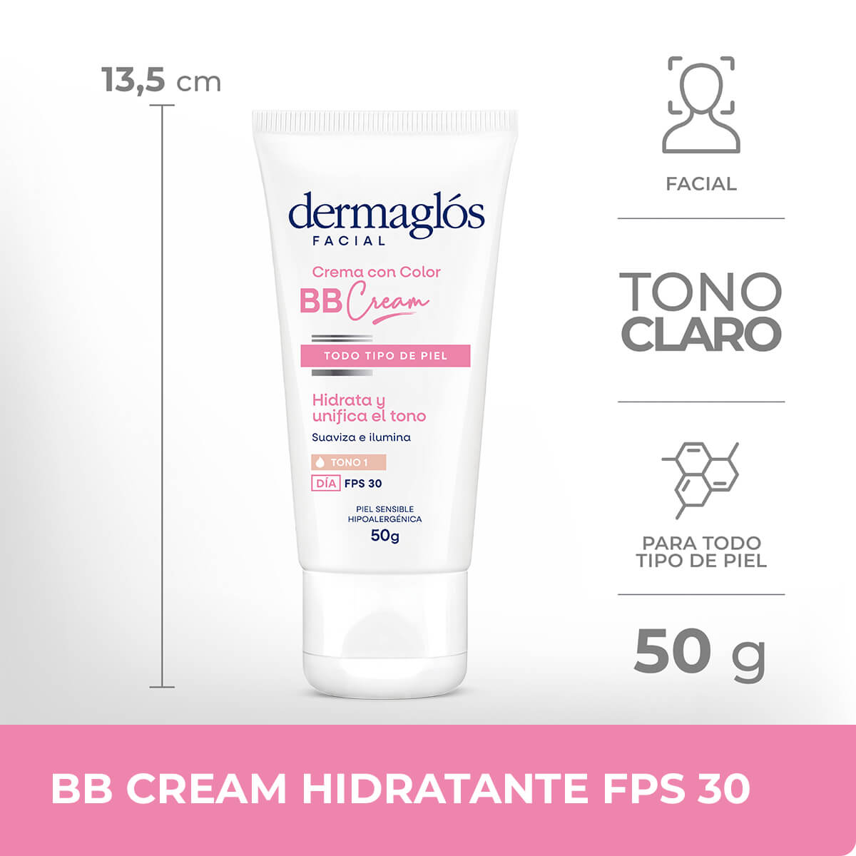 Dermagl&oacute;s Facial Crema con color BB Cream Tono 1 con FPS 30 50 g image number 8