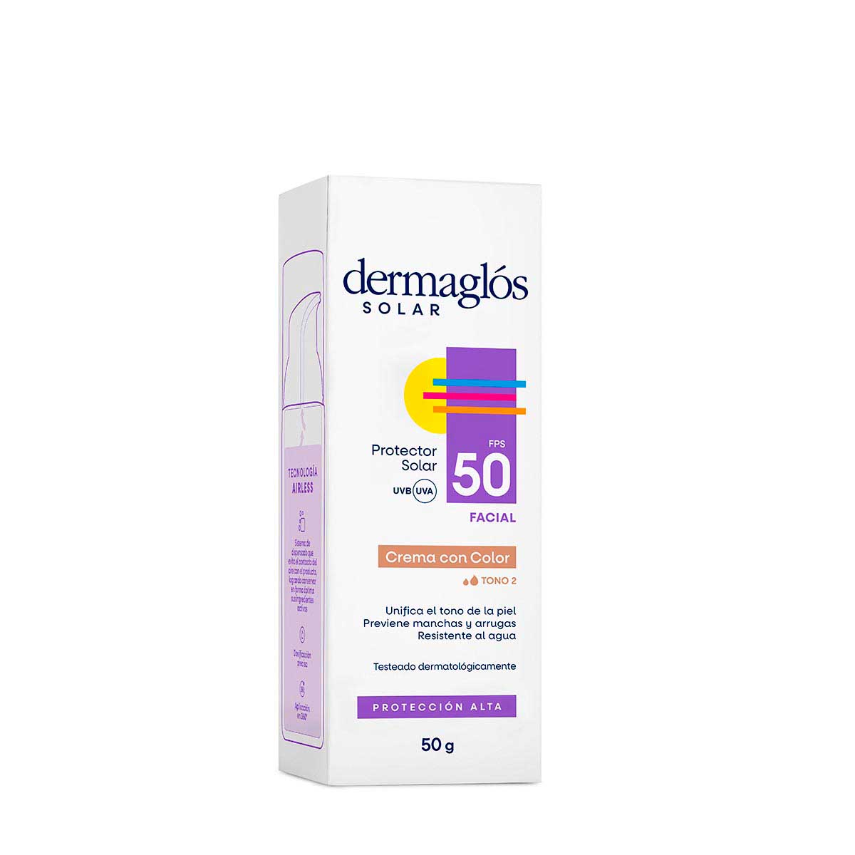Protector Solar Facial Dermagl&oacute;s FPS 50 Tono 2 crema 50 g image number 2