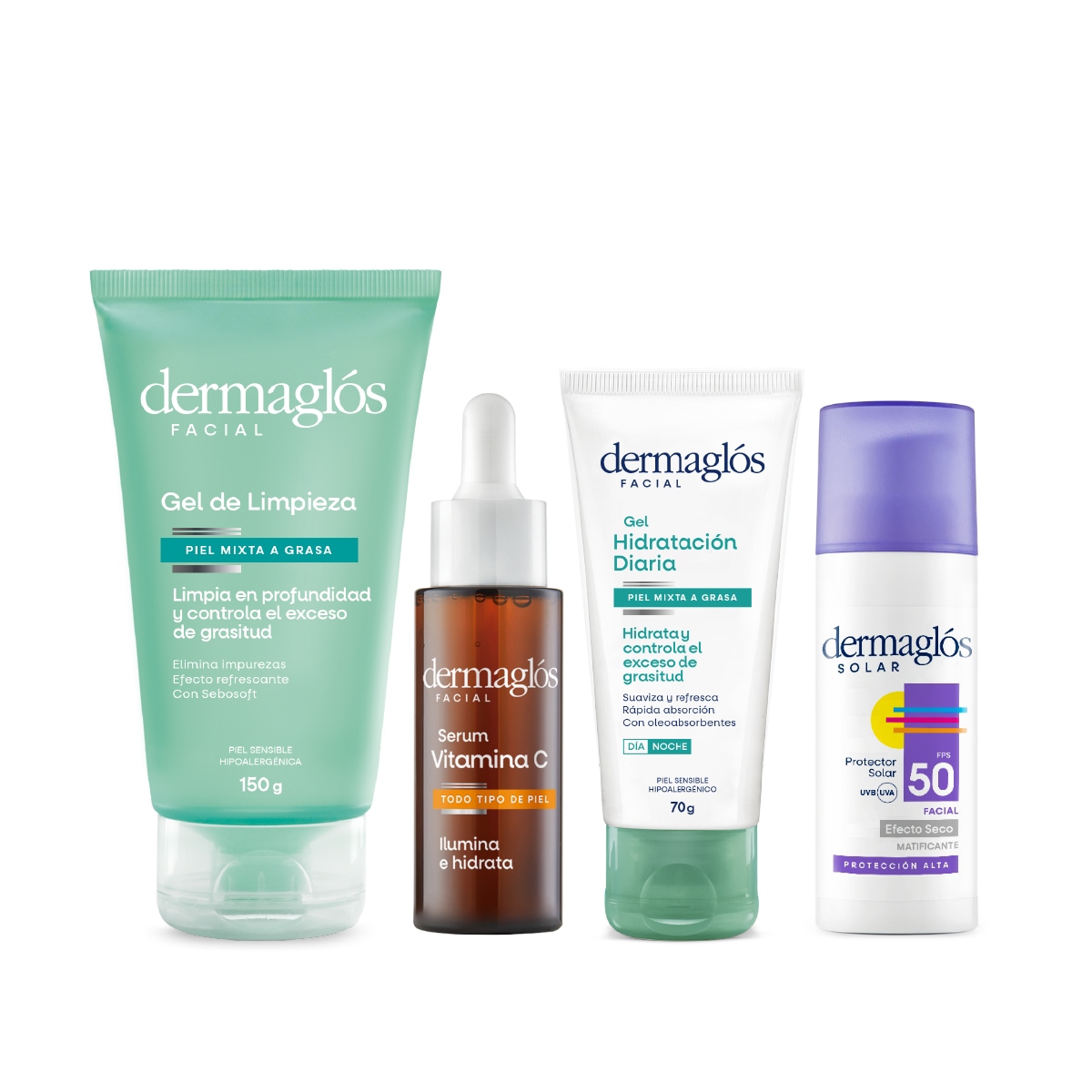 Kit Facial Dermagl&oacute;s Rutina Piel Mixta a Grasa + Serum Vit C