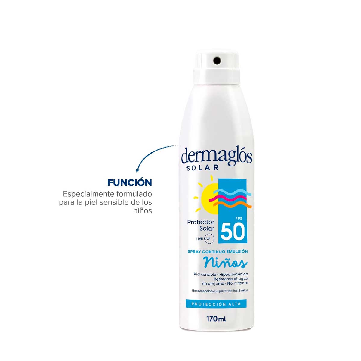 Protector Solar Ni&ntilde;os Dermagl&oacute;s FPS 50 spray continuo 170 ml image number 4