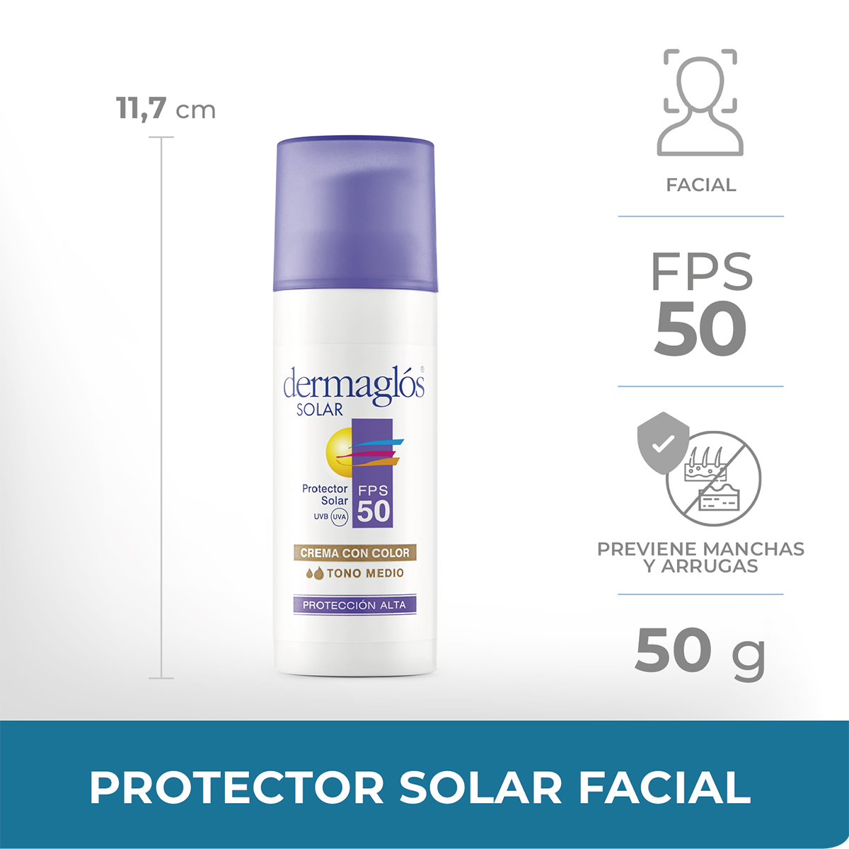 Protector Solar Facial Dermaglós FPS 50 Tono 2 crema 50 g
