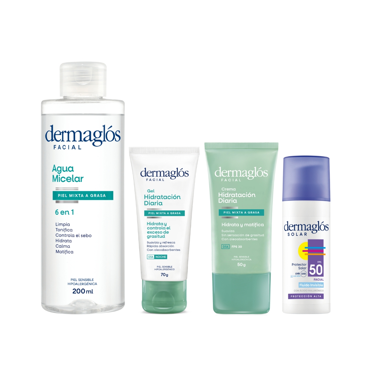 Kit Facial Dermagl&oacute;s Rutina Piel Mixta + Protector Solar