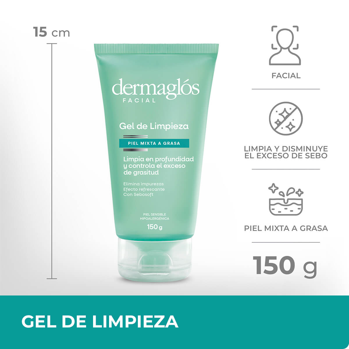 Dermagl&oacute;s Facial Gel de Limpieza Piel Mixta a Grasa 150 g image number 8