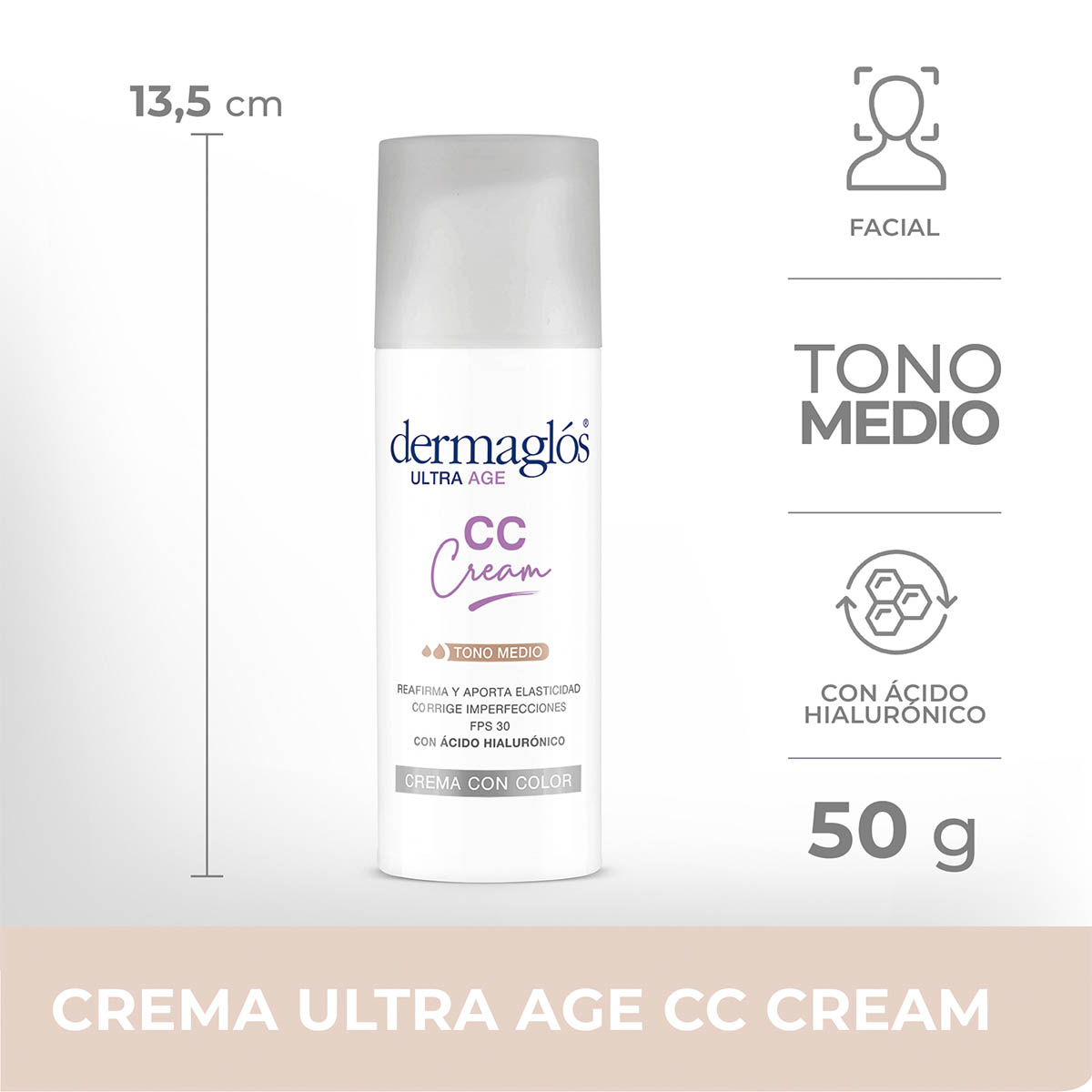 Dermaglós Facial Crema con Color CC Cream Ultra Age con FPS 30 50 g image number 1