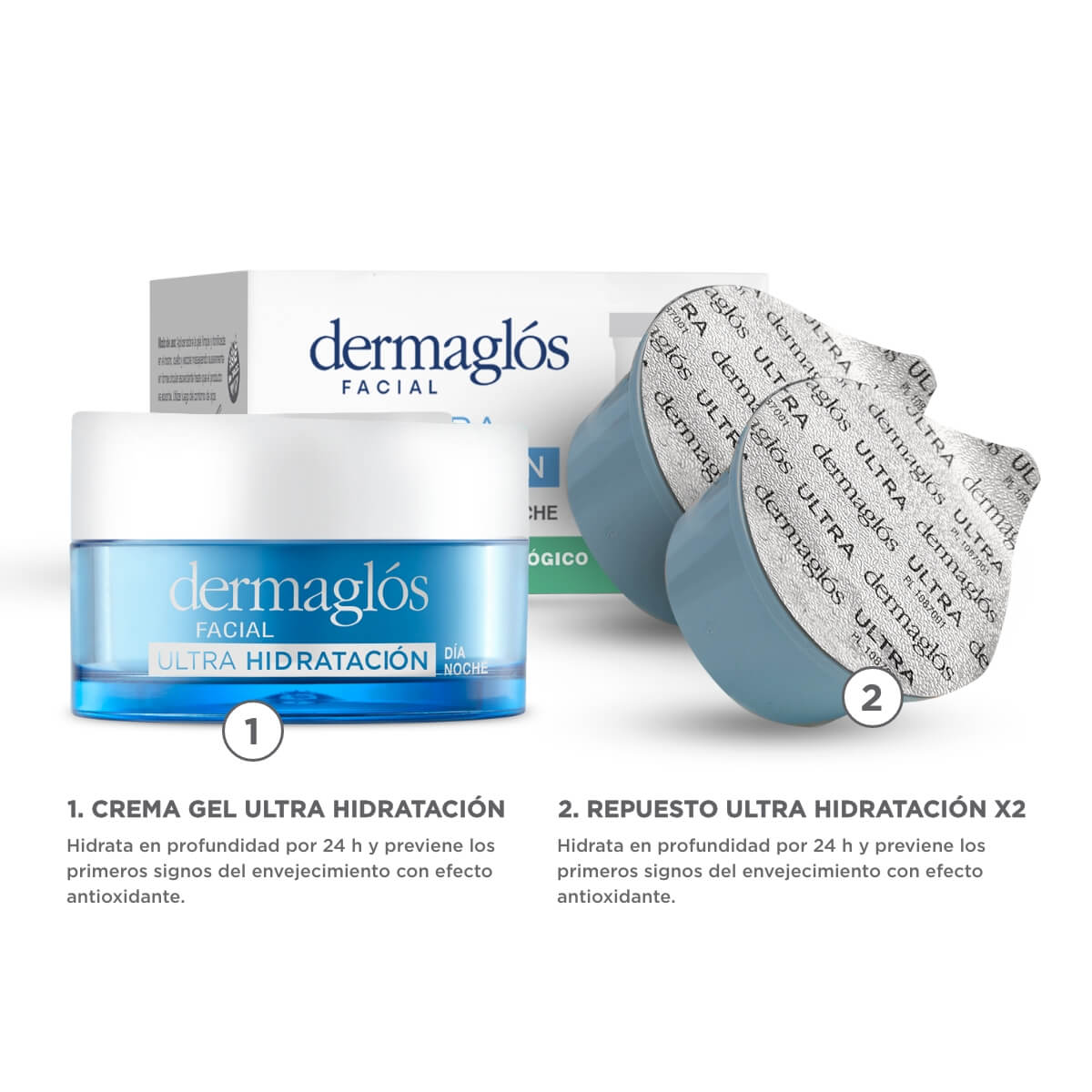 Kit Facial Dermagl&oacute;s Ultra Hidrataci&oacute;n + 2 Repuestos 50 g image number 2