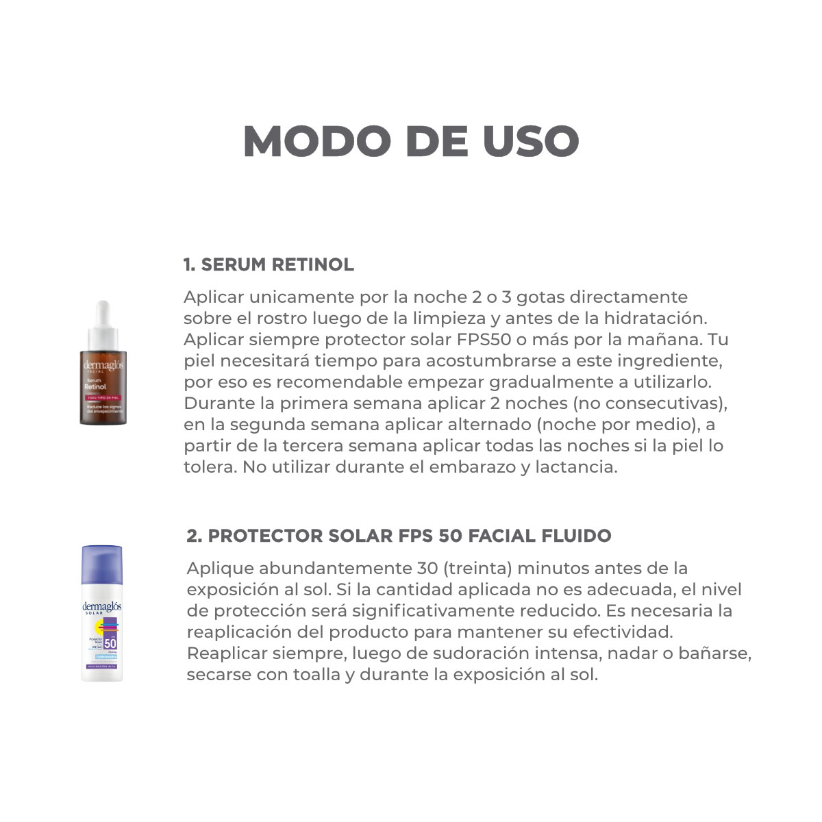 Kit Facial Dermagl&oacute;s Serum Retinol + Protector Solar Fluido image number 2