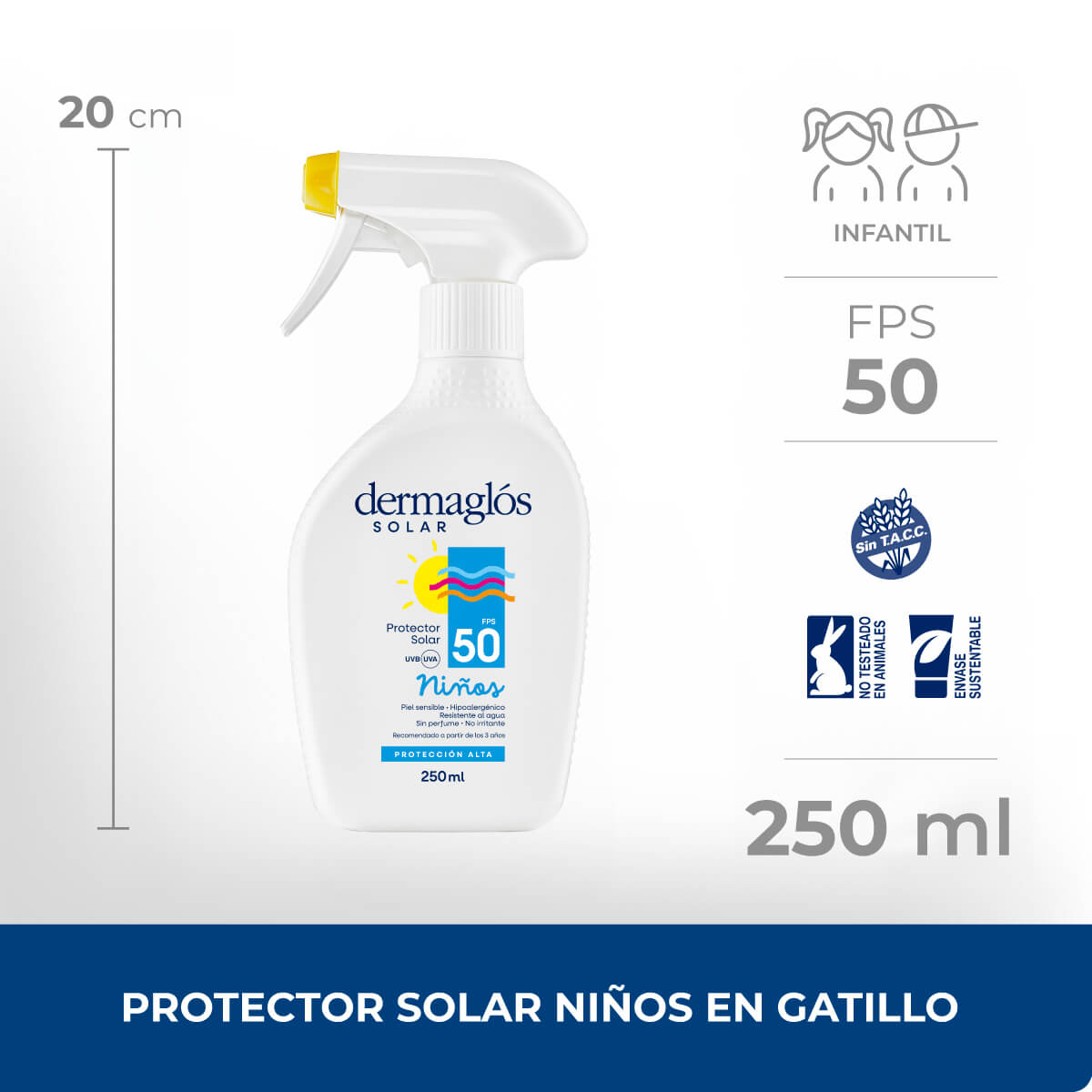 Protector Solar Ni&ntilde;os Dermagl&oacute;s FPS 50 Gatillo 250 ml image number 5