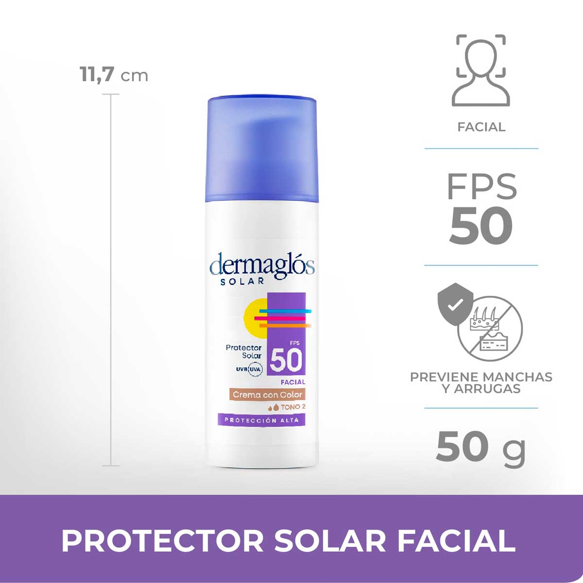 Protector Solar Facial Dermagl&oacute;s FPS 50 Tono 2 crema 50 g image number 7