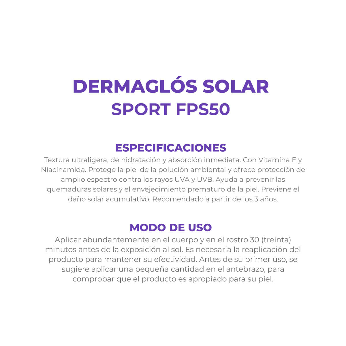 Protector Solar Dermagl&oacute;s FPS 50 Sport Emulsi&oacute;n 100ml image number 5