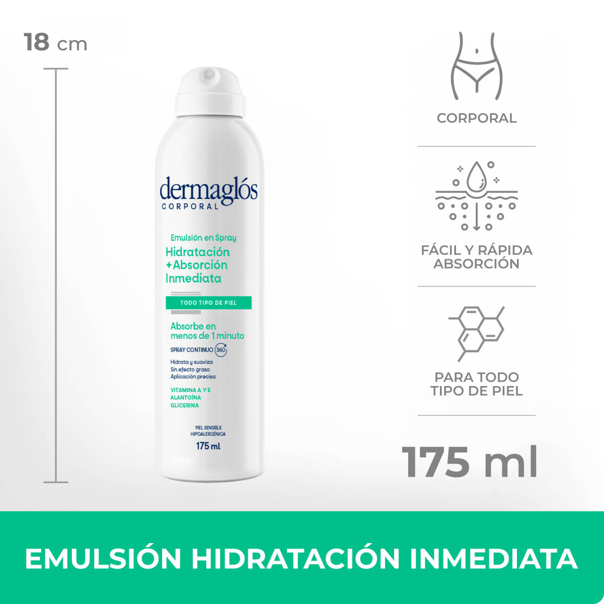 Dermaglós Corporal Emulsión Hidratación Inmediata en Spray Continuo 175 ml image number 5