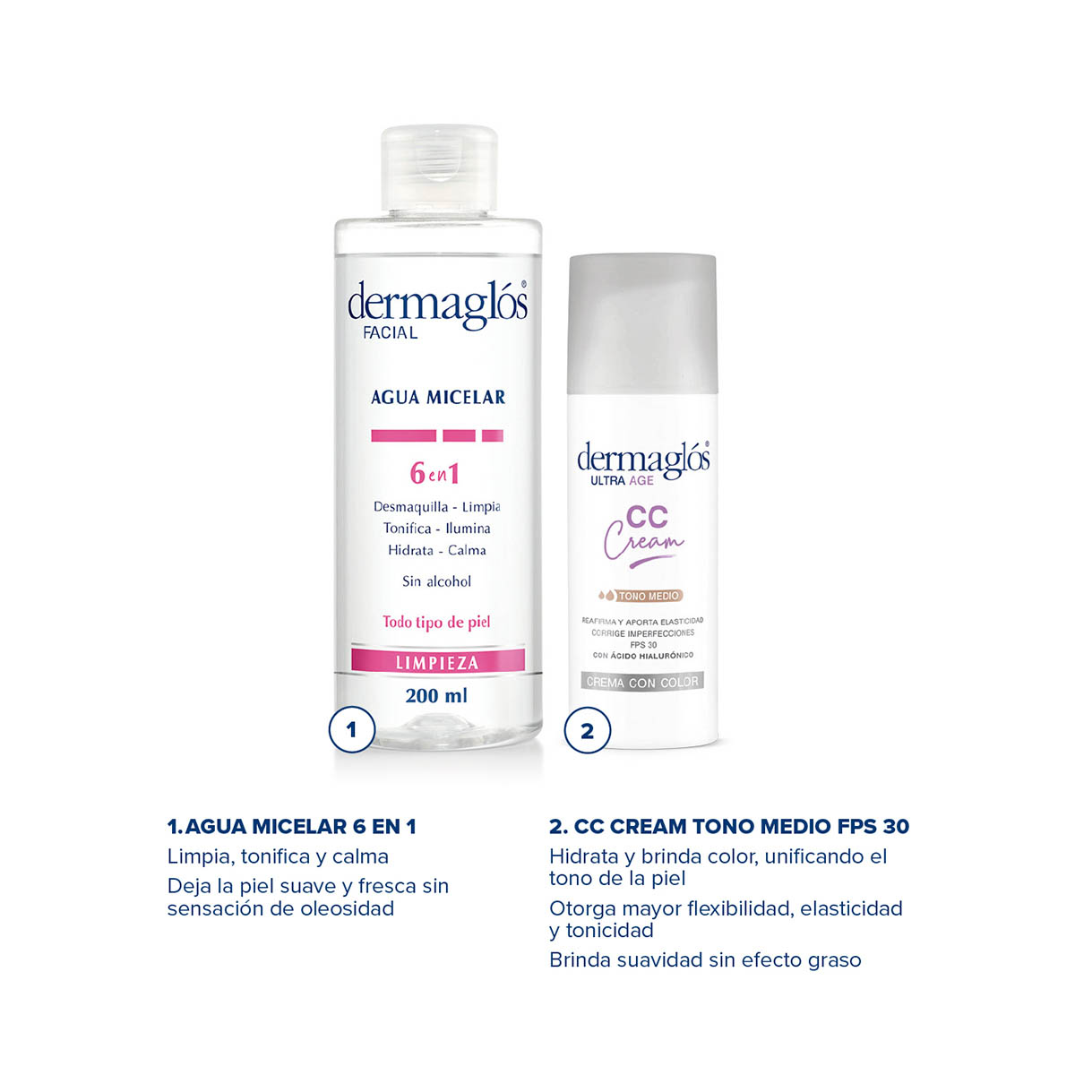 Kit Rutina Express Dermaglós Agua Micelar CC Cream con color image number 1