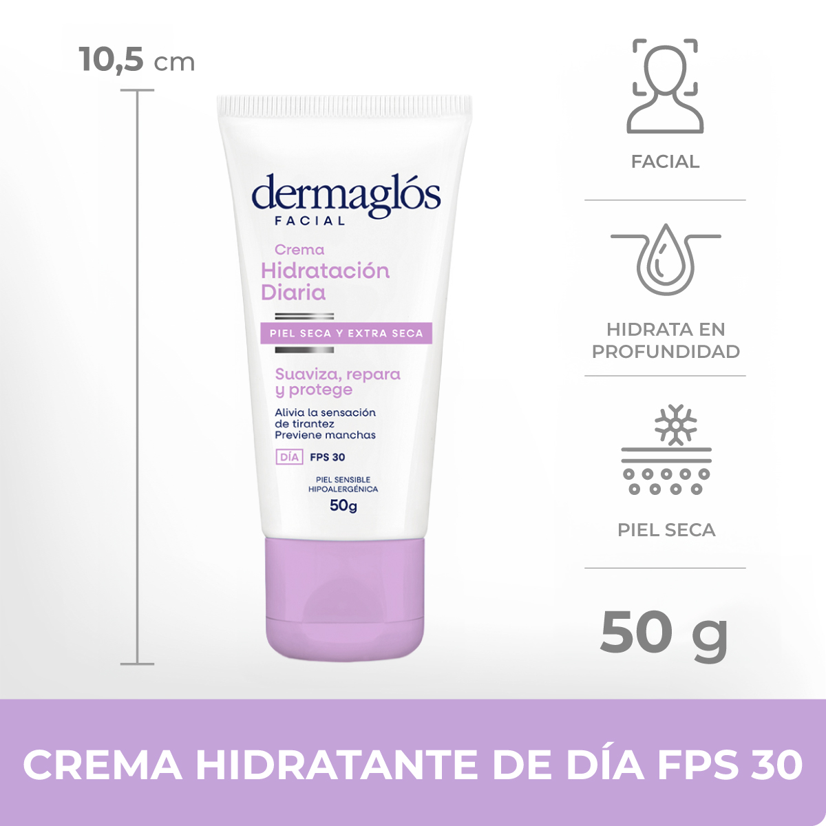 Crema Facial Hidratante D&iacute;a Dermagl&oacute;s Piel Seca y Extra Seca FPS 30 50 g image number 6