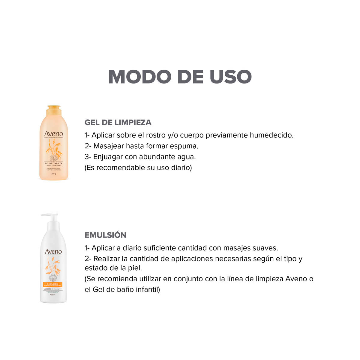 Kit Cuidado Facial y Corporal Aveno Limpieza +Emulsión 400ml image number 2